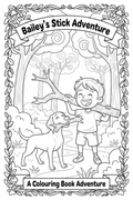 Colouring book cover featuring Bailey the Vizsla and Thomas collecting sticks