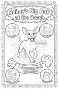 Colouring book cover featuring Bailey the Hungarian Vizsla at the beach