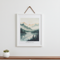 Premium matte paper wooden framed poster hanging on a white wall